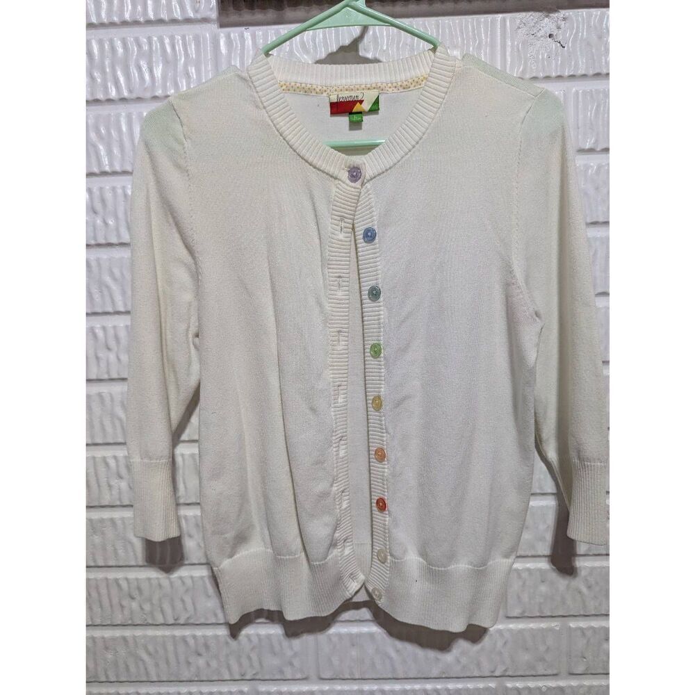 Fervour Girl's White Cotton Pastel Rainbow Buttons Cardigan Size YL
